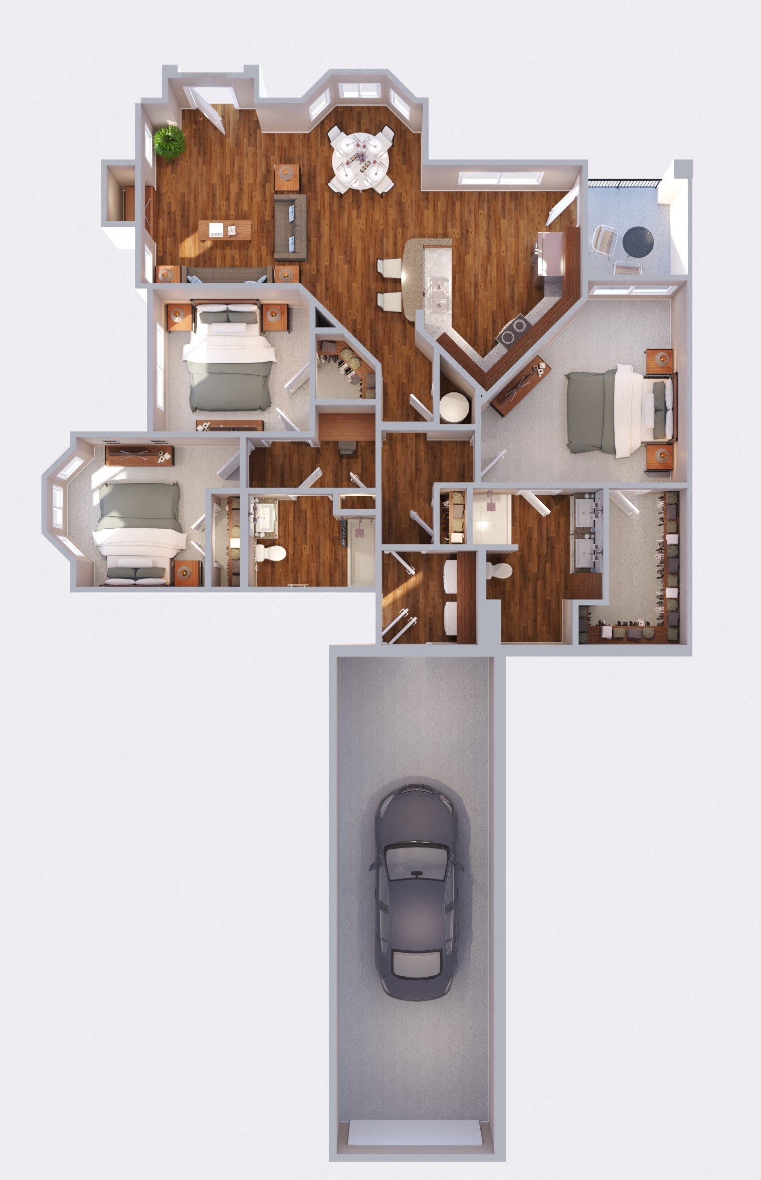 Floor plan for 3 beds, 2 baths, 1402 sqft
